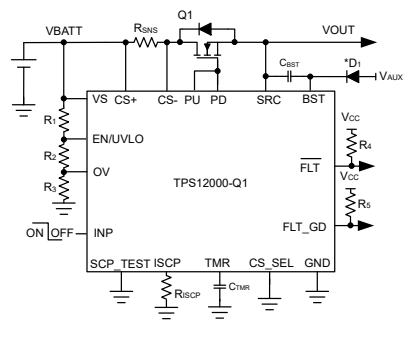 Application Circuit Diagram - Texas Instruments TPS1200-Q1 Smart High Side Driver